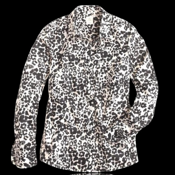 J. Crew Black & White Leopard Print Snowcat Print ‘Boy’ Button-Up Shirt Size 12 - Picture 1 of 13